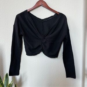 Urban Outfitters Waffle Knit Crop Top with Knot Front